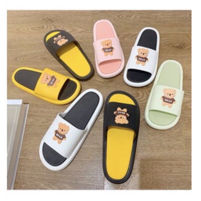 Dép Quai Ngang Unisex Hình Gấu, Dép Bear Mềm Êm Chống Trơn Trượt