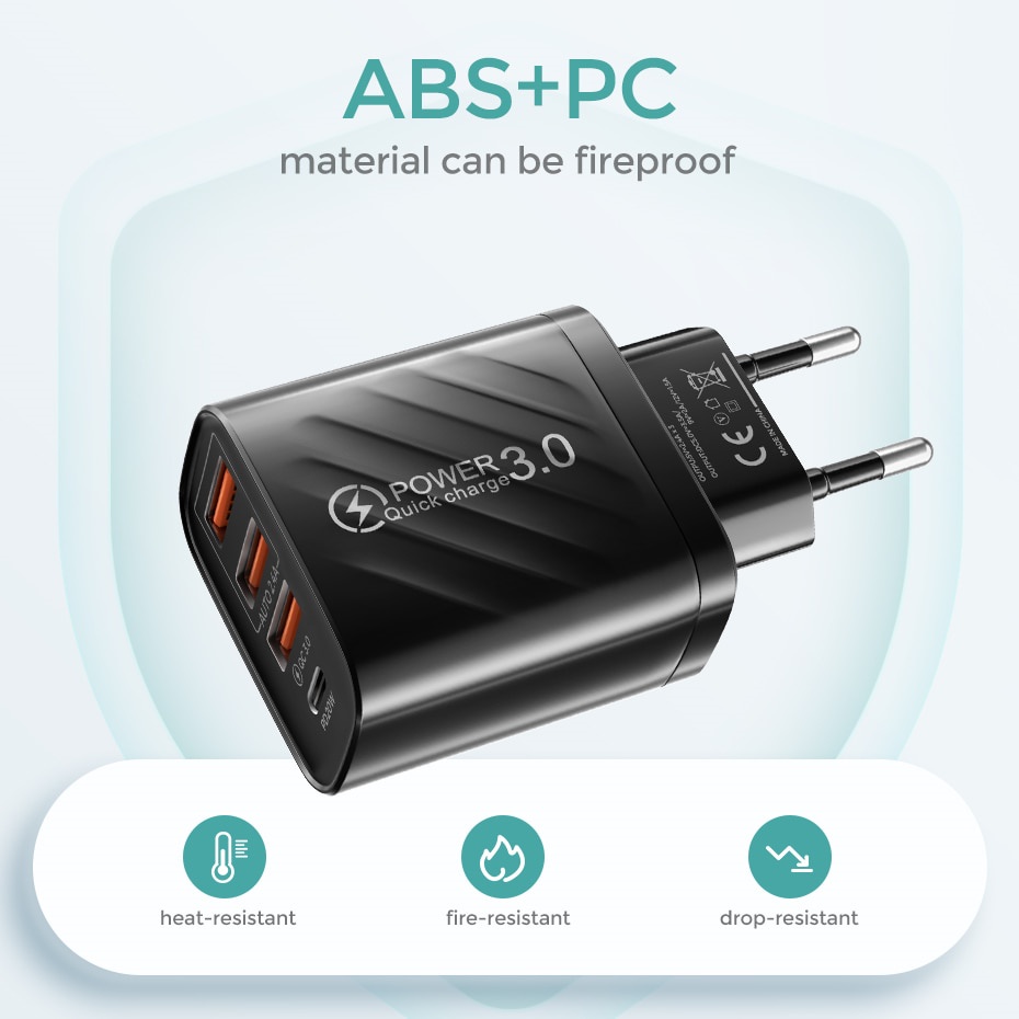 Củ Sạc Nhanh Twitch 3 Cổng Cắm USB 3.0 20WPD Với Phích Cắm EU / US Tùy Chọn