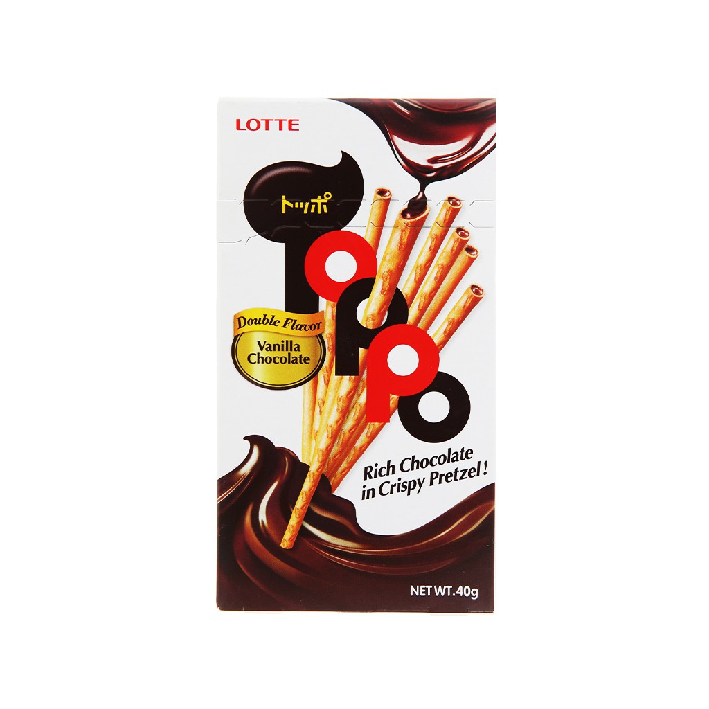 COMBO 5 HỘP BÁNH QUE TOPPO LOTTE HƯƠNG VANI / SOCOLA NHÂN SOCOLA