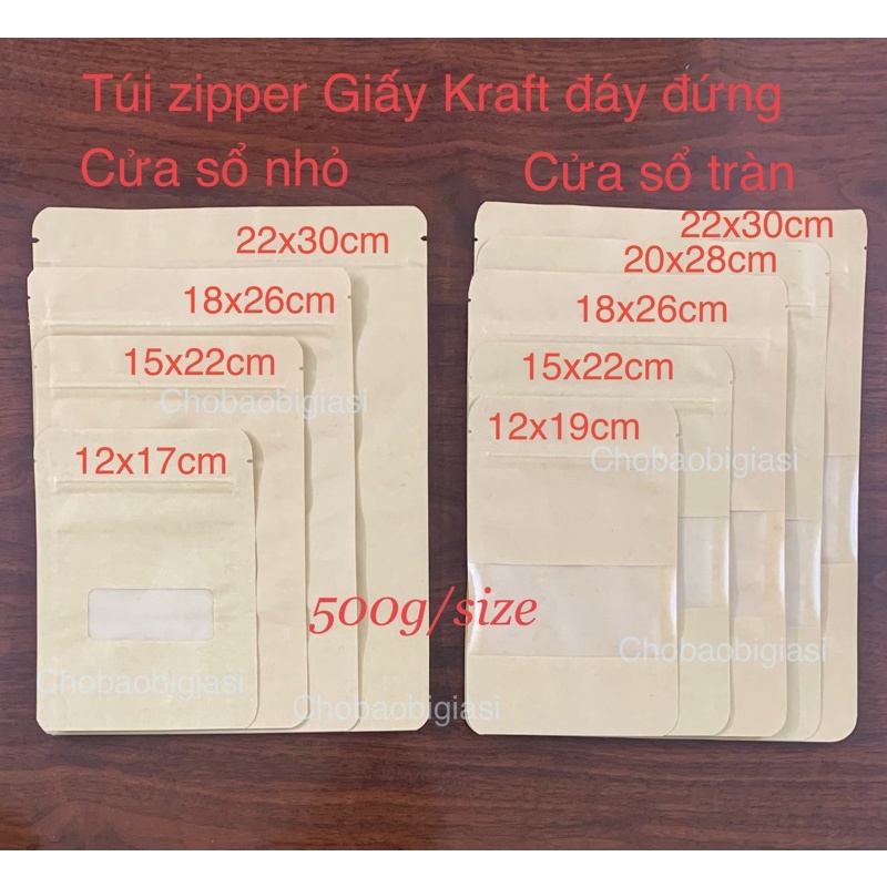 {500g/size (đồng giá)} Túi zipper giấy cửa sổ NHỎ và cửa sổ TRÀN (đủ size)