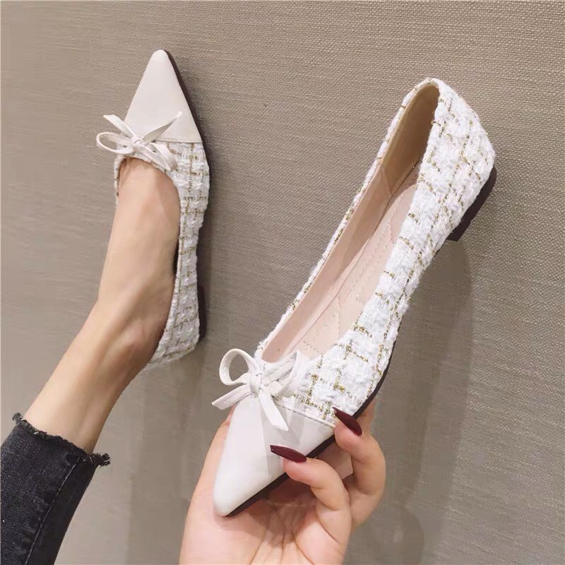 Giày bệt búp bê nữ phối dạ đính nơ kiểu dáng đơn giản da mềm êm chân - B29