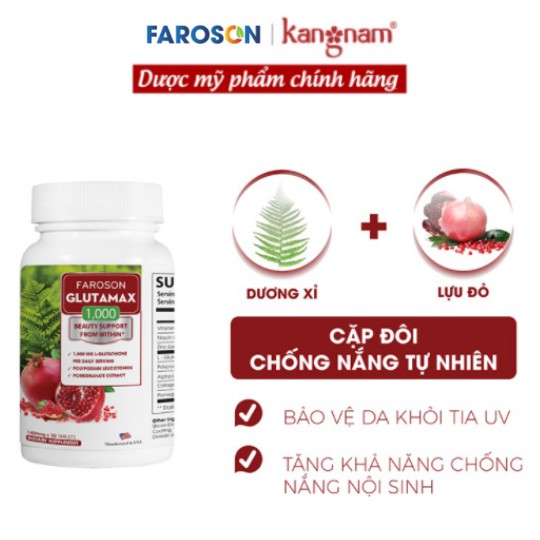 Viên Uống Giảm Nám Trắng Da Chống Nắng Faroson Glutamax 1000 Hộp 30 Viên