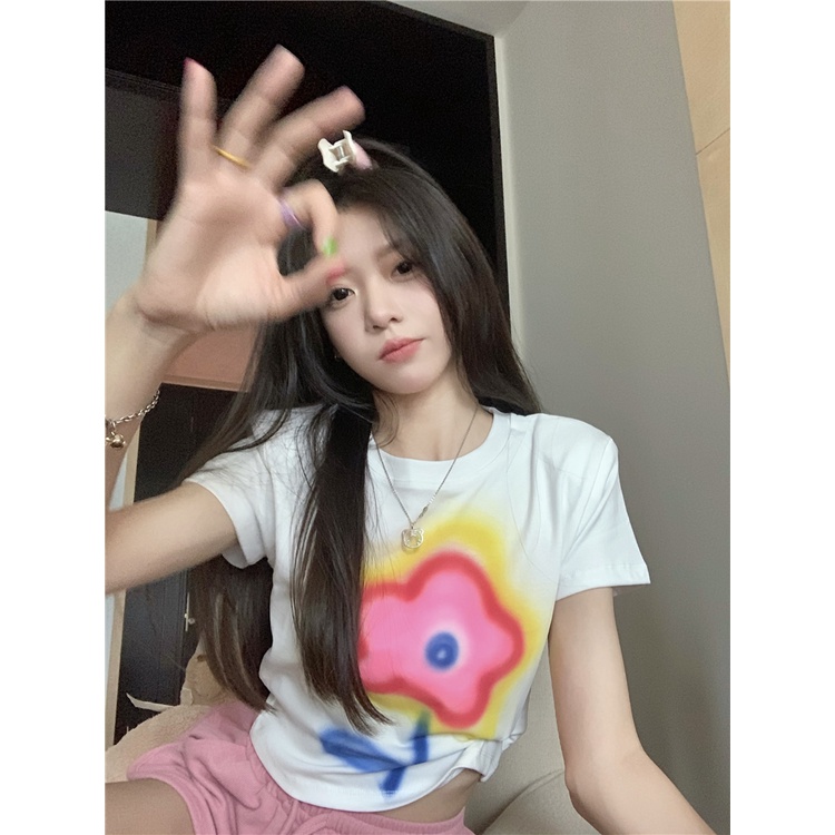 Áo Thun Ngắn Tay In Họa Tiết Hoa Thời Trang Mùa Hè Cho Nữ