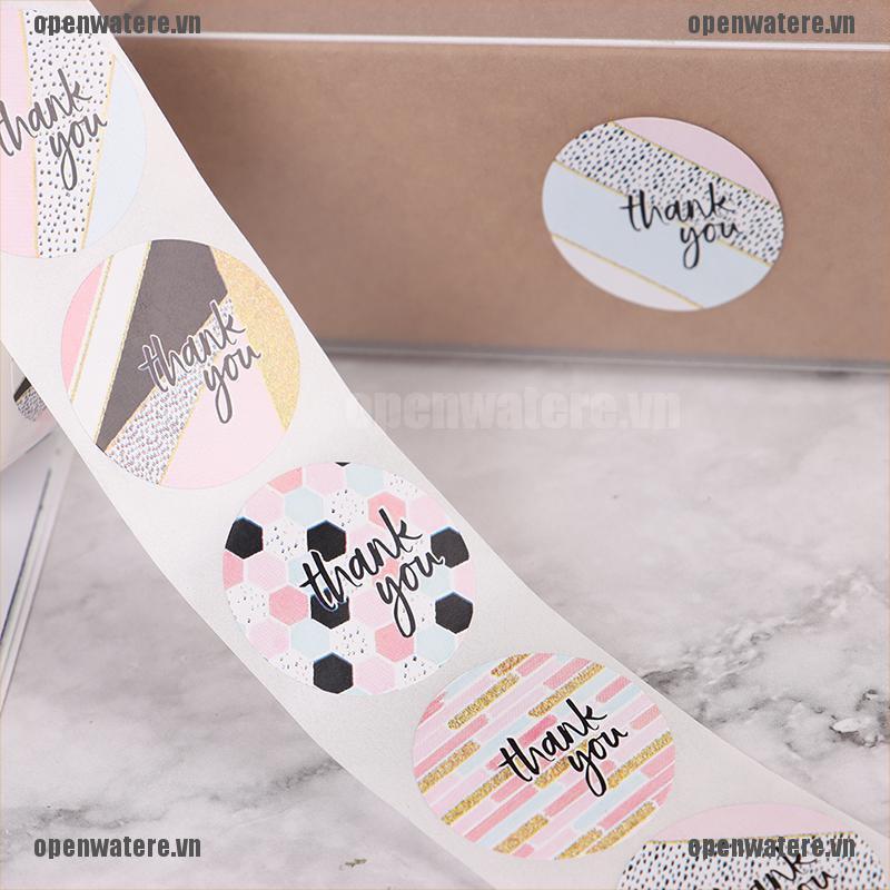 OPE 500pcs Round Pink Geometric Pattern Thank You Stickers Seal Labels Stickers