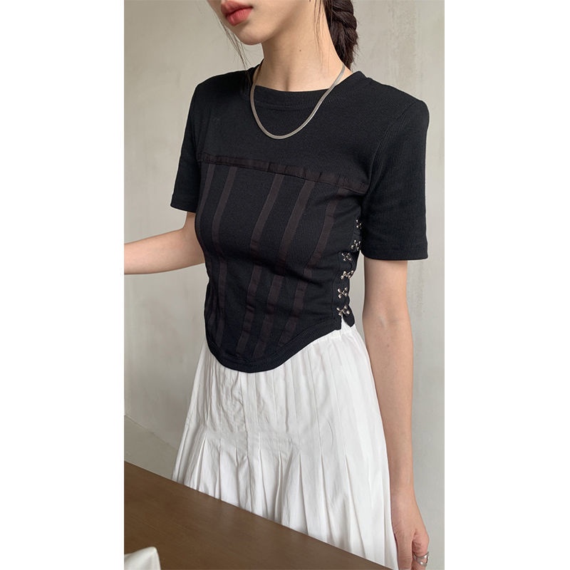 Áo Thun Tay Ngắn Dáng Ôm In Hình Xương Cá Thời Trang Mùa Hè Cho Nữ 2022