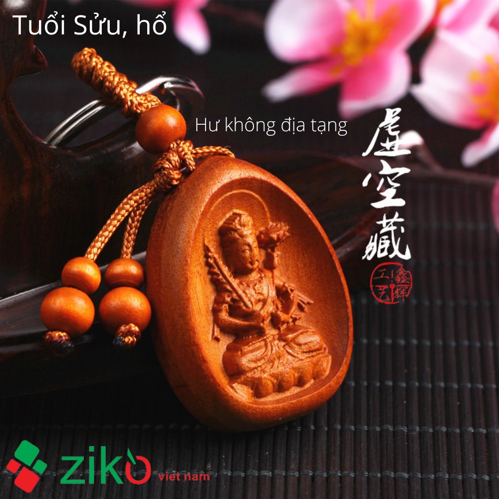 Móc Khóa Gỗ Đào Mặt Khắc Hình Phật theo tuổi 12 con giáp