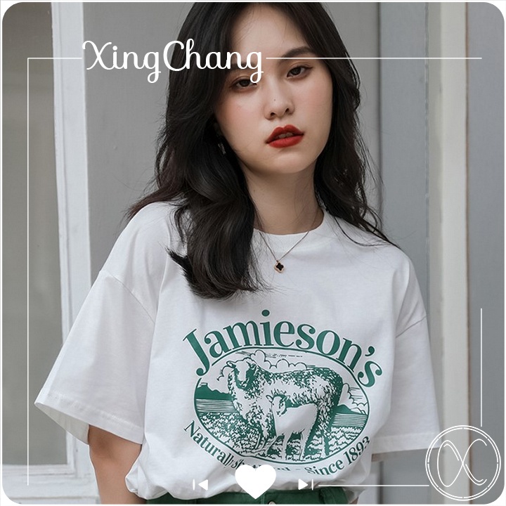 Áo thun nữ unisex form rộng, Áo thun Hàn Quốc chất mịn đẹp in ShetLand mã LXC96