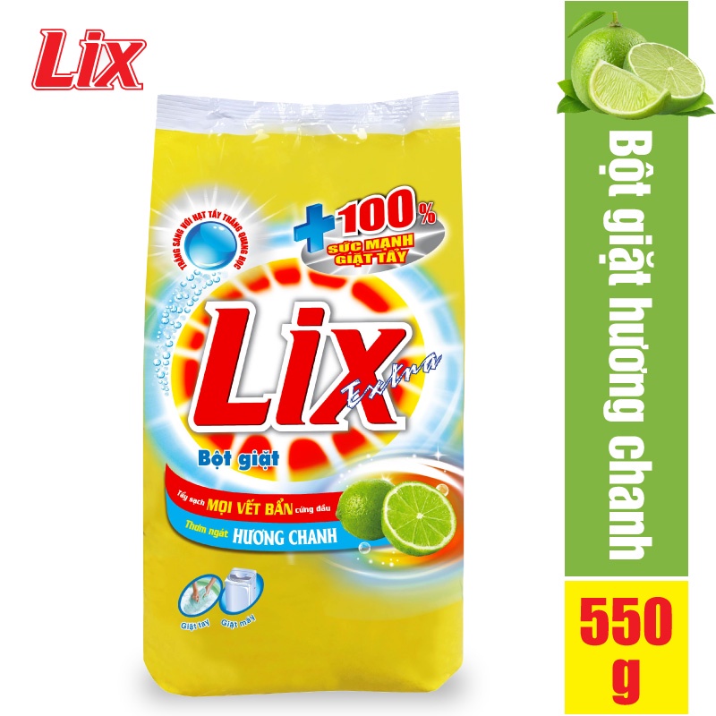 Bột Giặt LIX Extra Hương Chanh 550G - Tẩy Sạch Vết Bẩn Cực Mạnh - EC055