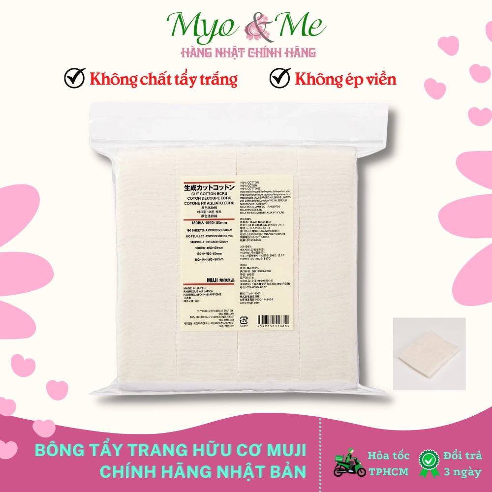 Bông tẩy trang hữu cơ Muji Nhật Bản (không có chất tẩy trắng, không ép viền)