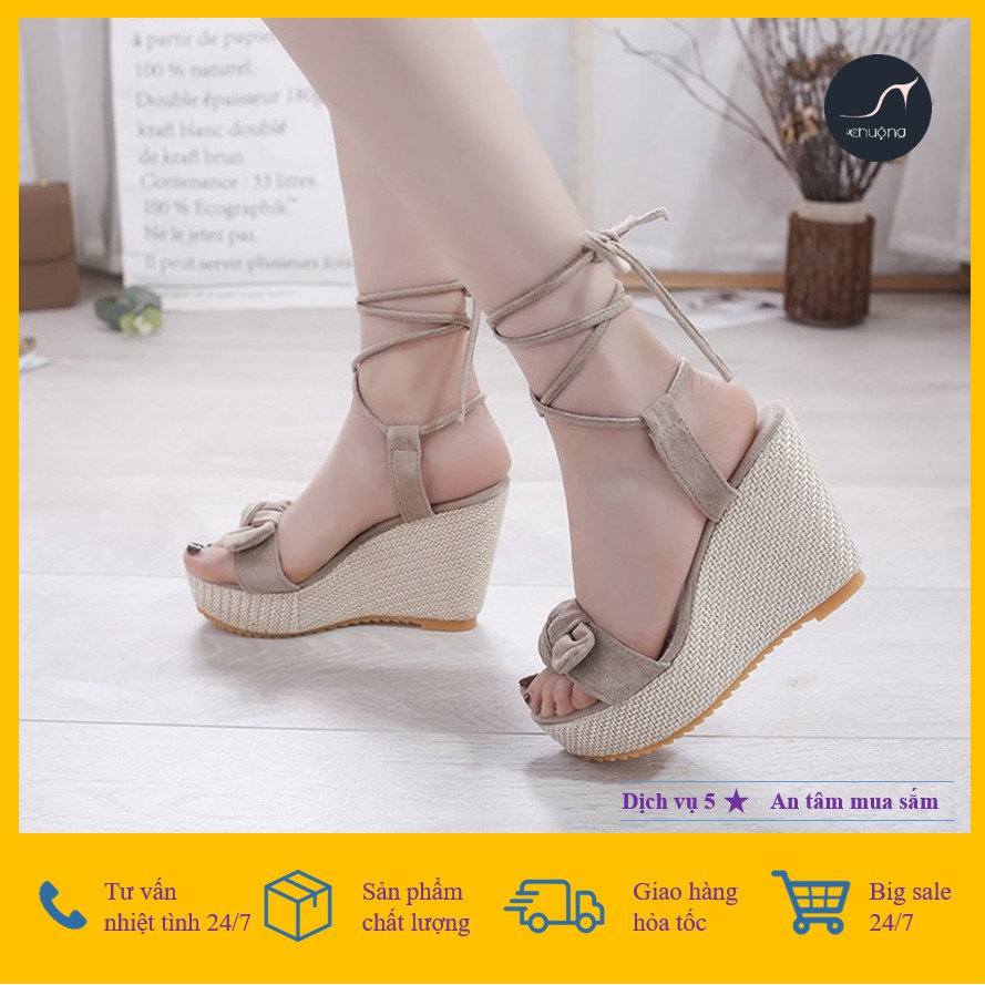 [ ẢNH THẬT ] GIÀY NỮ SANDAL ĐẾ XUỒNG CỘT DÂY ĐỘC ĐÁO THỜI TRANG HÀN QUỐC 10,5 cm