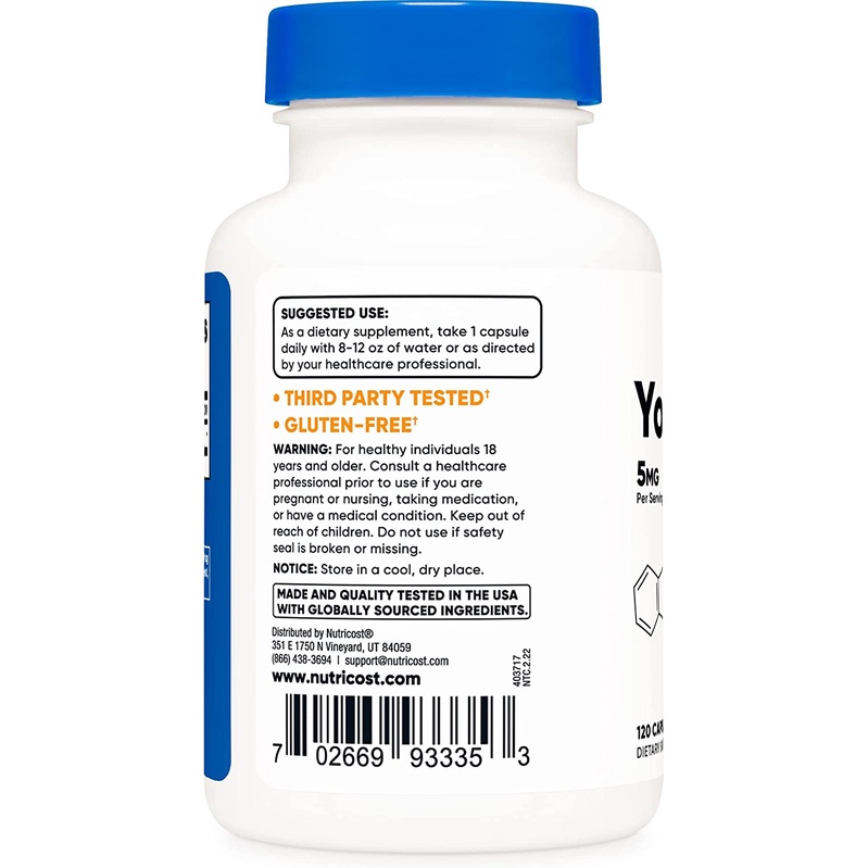 Nutricost Yohimbine HCL 5mg - Viên uống hỗ trợ giảm cân, tăng cường sinh lý và sức mạnh 120 viên