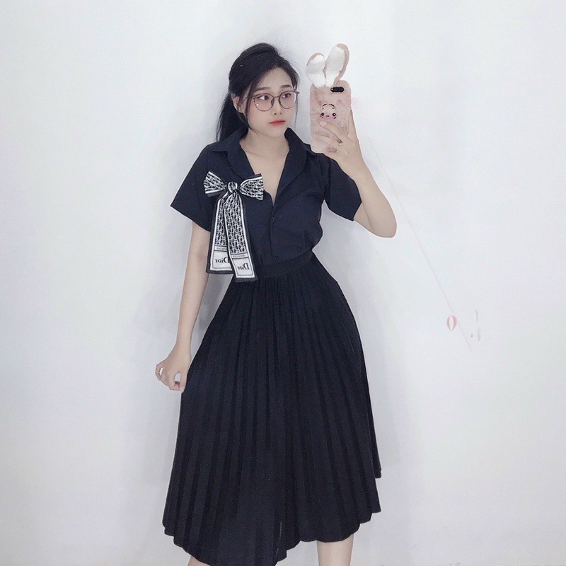 🌙 Suteki Openning: Áo kiểu voan kate cổ nơ sơ mi ngắn tay | BigBuy360 - bigbuy360.vn