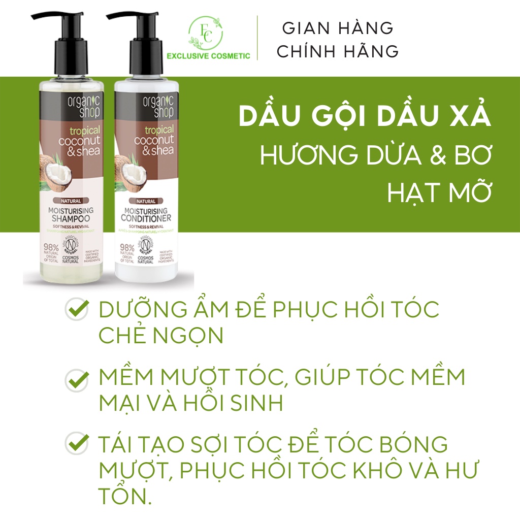 Dầu gội xả ORGANIC SHOP Moisturising Conditioner & Moisturising Shampoo Coconut & Shea 280ml