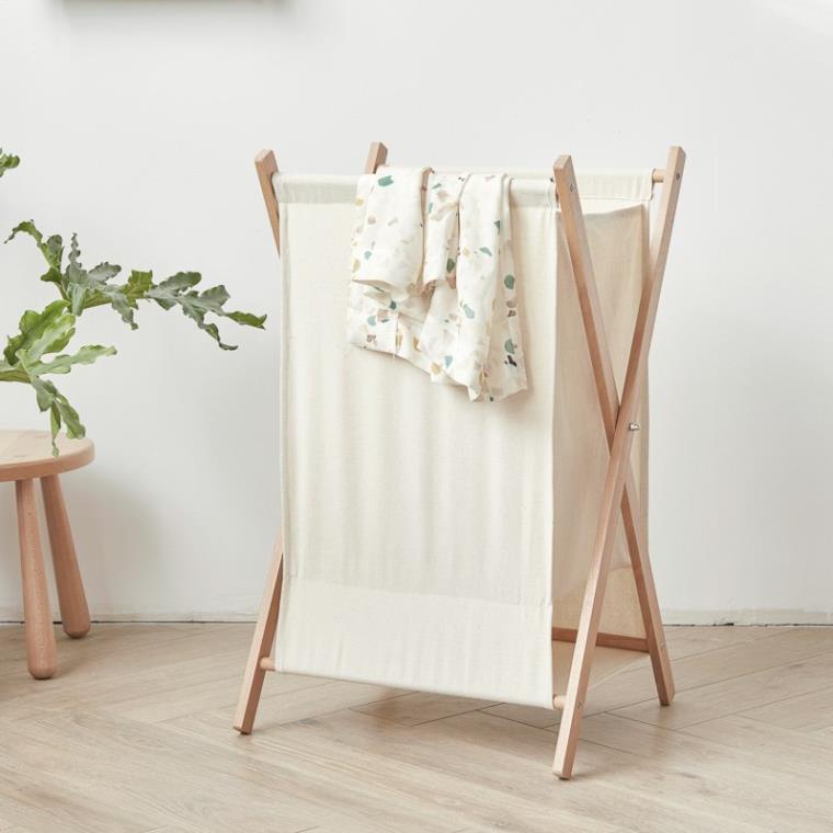 Giỏ vải đựng đồ bằng gỗ màu trắng , Sọt đựng đồ bẩn tháo lắp tiện dụng