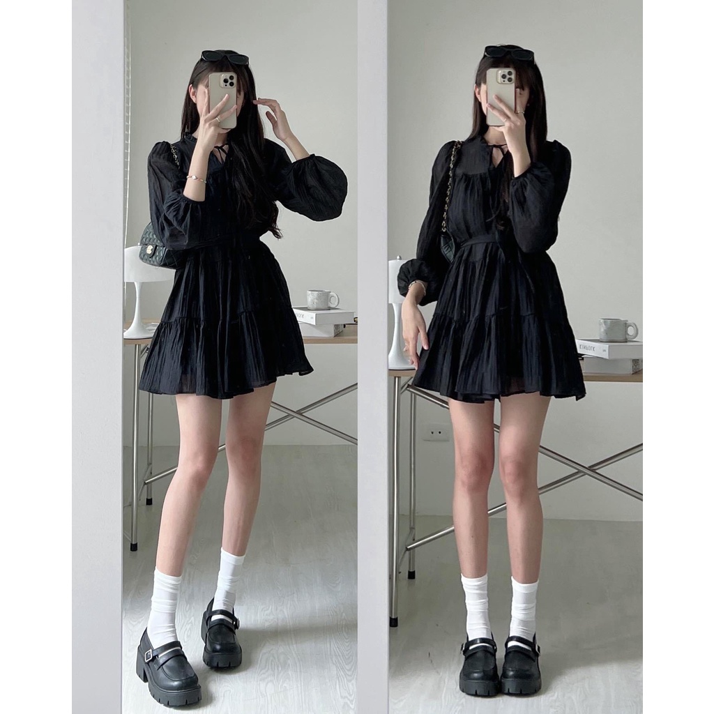 Váy Babydoll Nữ Đầm Babydoll Tơ Xước Hai Lớp Dáng Xoè Rộng Freesize
