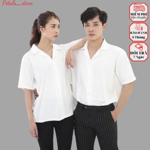 Áo Sơ Mi Tay Ngắn Nam Nữ Form Rộng Cổ Vest Unisex Tay Ngắn,Chất Lụa Nhật  Mềm Mịn Chống  Nhăn ,Xù -Men87_store