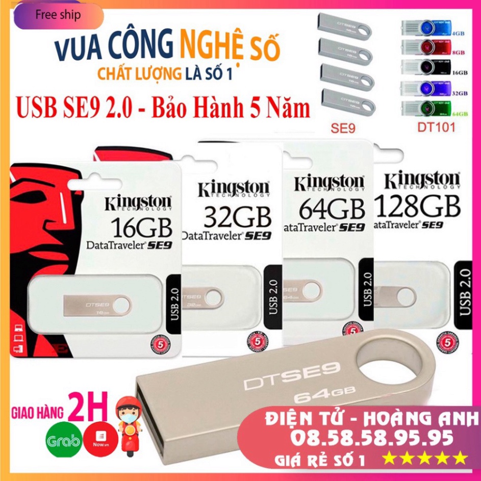 Usb Kingston SE9 2.0 64gb 32gb 8gb 4gb thiết kế nhỏ gọn, vỏ kim loại, chống nước