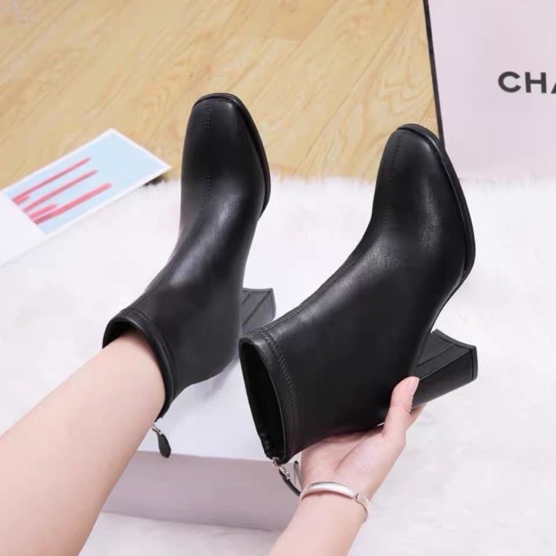Bốt công sở nữ da mềm cao gót Xuất Sịn