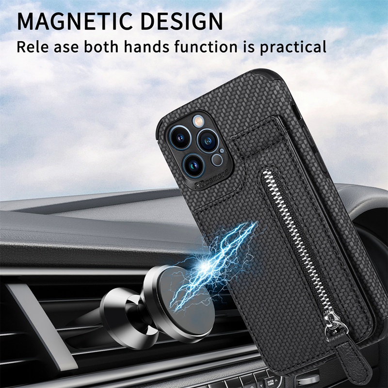Ốp Điện Thoại Thiết Kế Ví Đựng Thẻ Có Khóa Kéo Cho iPhone 11 Pro Max X XS XR 6 6s 7 8 Plus