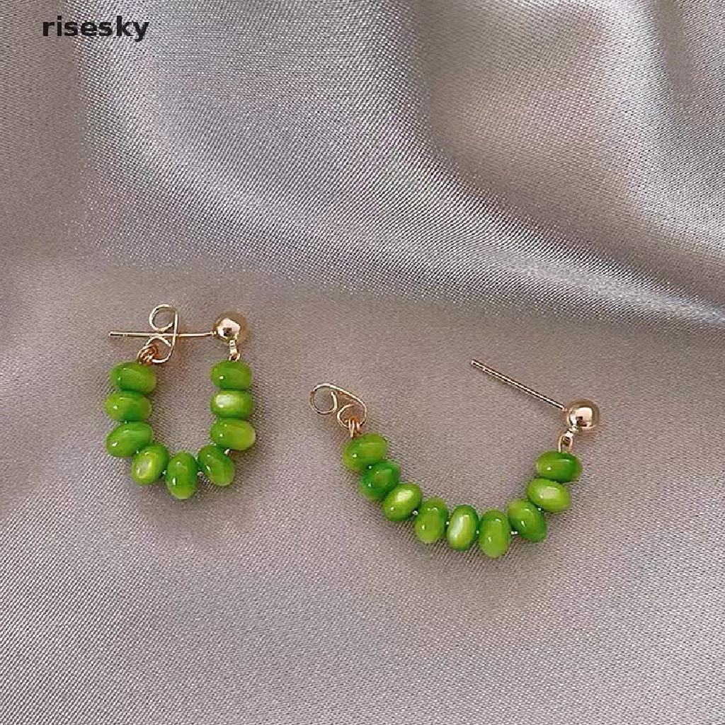 Bông Tai Dáng Dài Đính Đá Mắt Mèo Màu Xanh Lá Thời Trang Cho Nữ ♨Trên đó