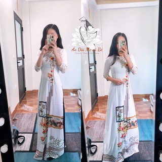 Áo dài trắng truyền thống in hình 3d cao cấp
