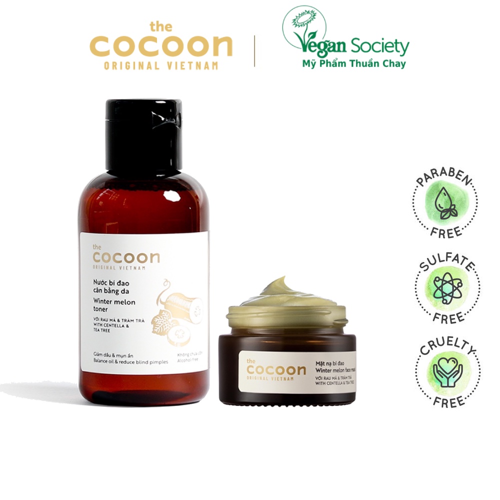 Combo toner nước cân bằng da bí đao cocoon 140ml + mặt nạ bí đao cocoon 30ml - Vegan Society