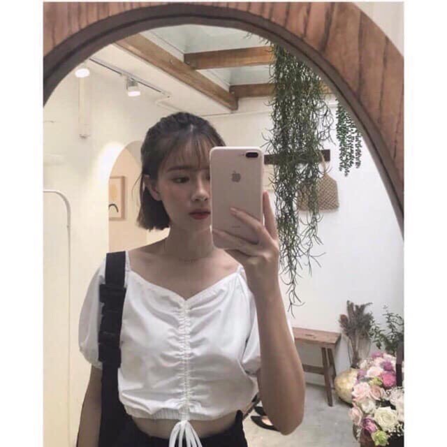 Áo Croptop Nữ Rút Dây - Rere.Store [FREESHIP] - Áo croptop nữ tay bồng rút dây F1-2