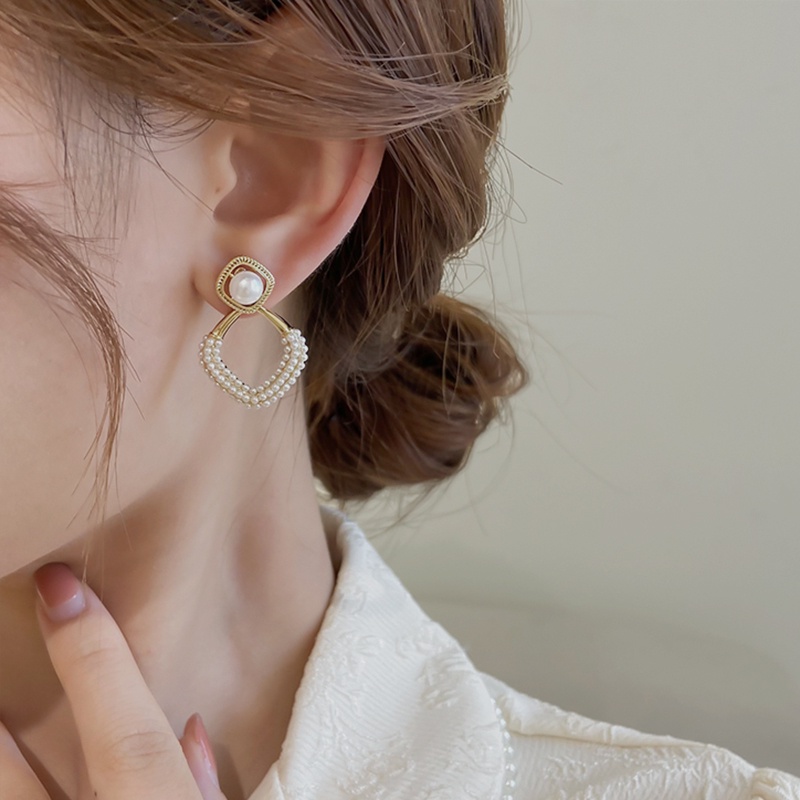 Bông Tai Mạ Bạc 925 Đính Ngọc Trai Sang Trọng Phong Cách Hàn Quốc