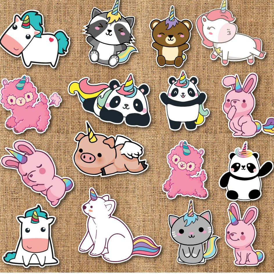 Sticker Unicorn Animal cute dán mũ bảo hiểm, vali, laptop PVC chống nước