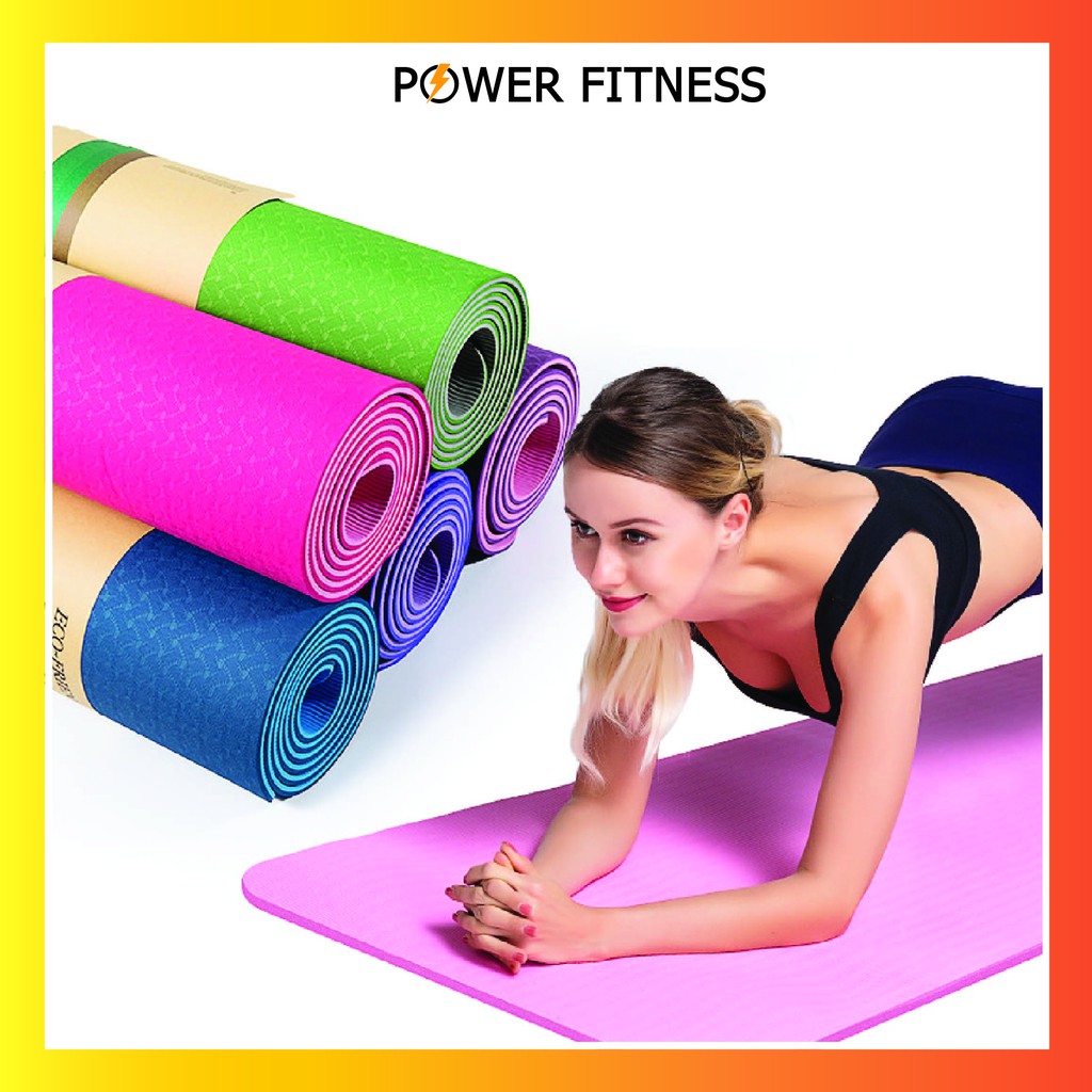 Thảm tập yoga gym chống trượt cao cấp TPE 2 lớp 6mm 8mm Power Fitness A1008