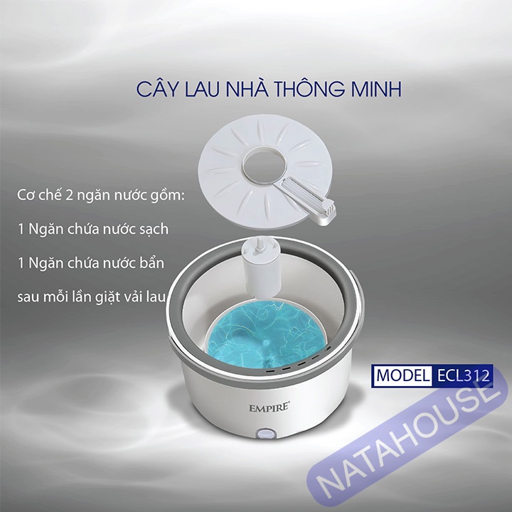 Cây Lau Nhà Empire ECL312_Trắng Bộ Lau Nhà Tự Vắt Thông Minh tiết kiệm nước