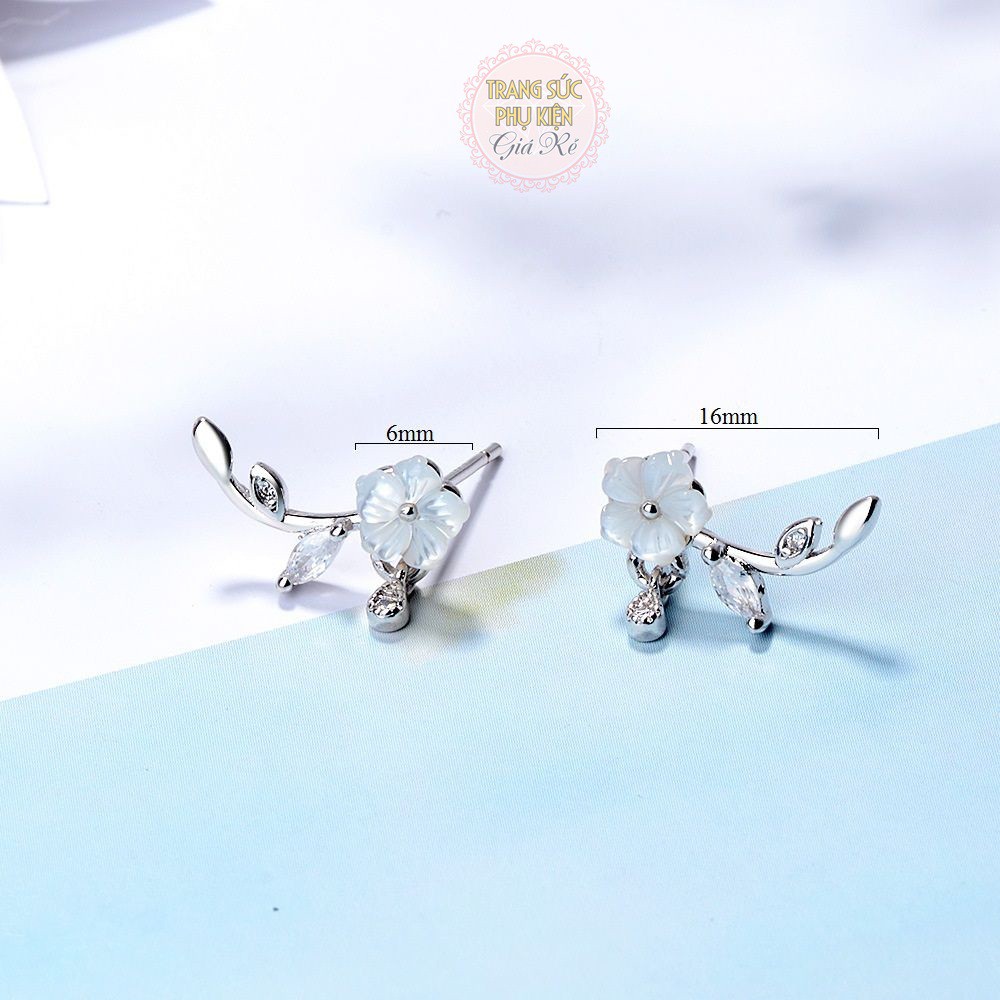 Bông tai vành hình hoa lá, mẫu mới nhỏ xinh cực cute HT175, Bạc ý S925
