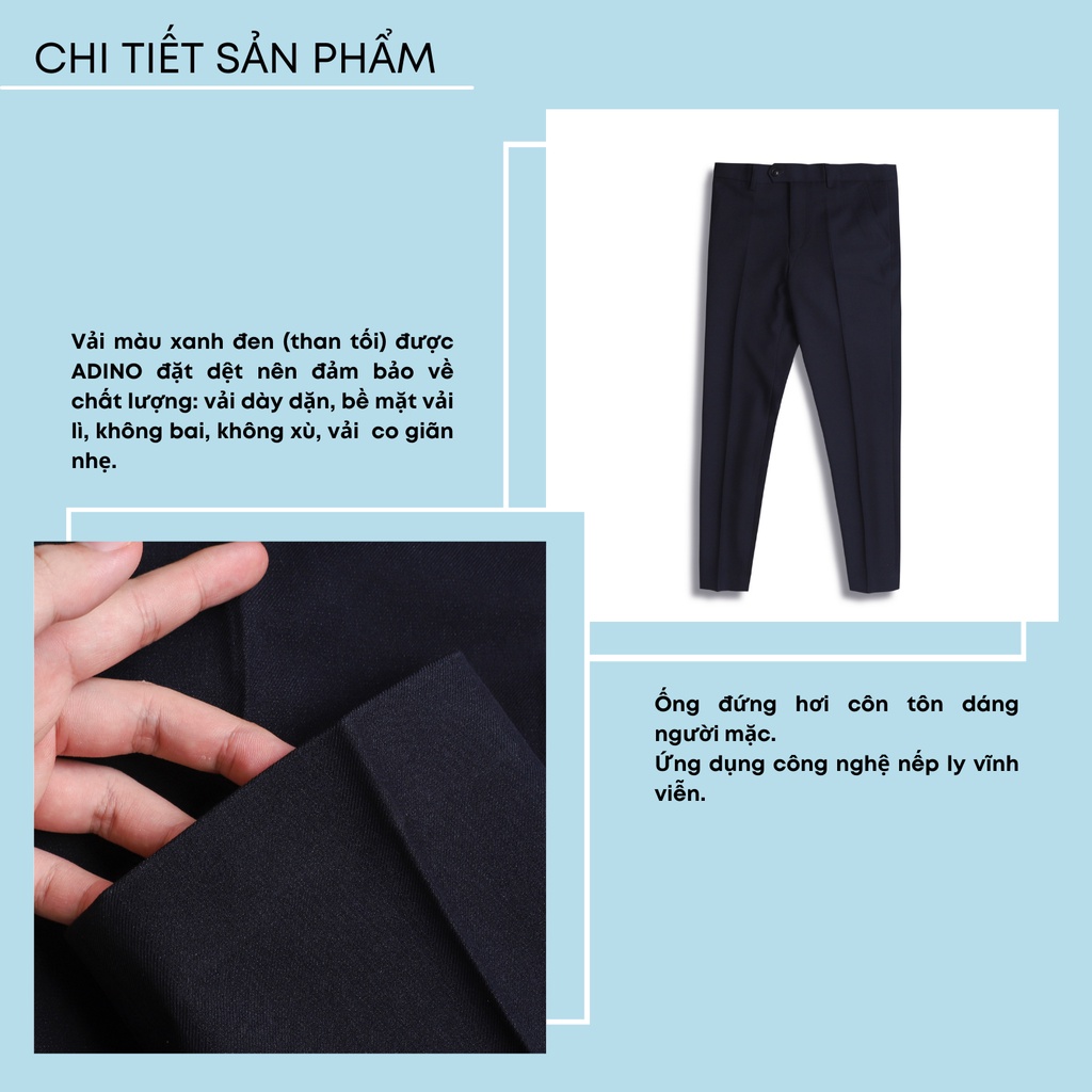 Quần âu nam ADINO màu xanh đen (than tối) vải cotton dày không bai không xù dáng công sở slimfit ống đứng hơi côn QA79