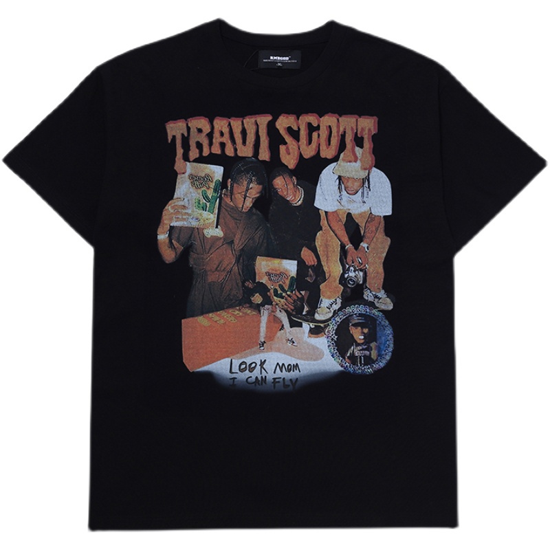 Áo thun tay ngắn dáng rộng in họa tiết chân dung phong cách hip hop thời trang đường phố cá tính