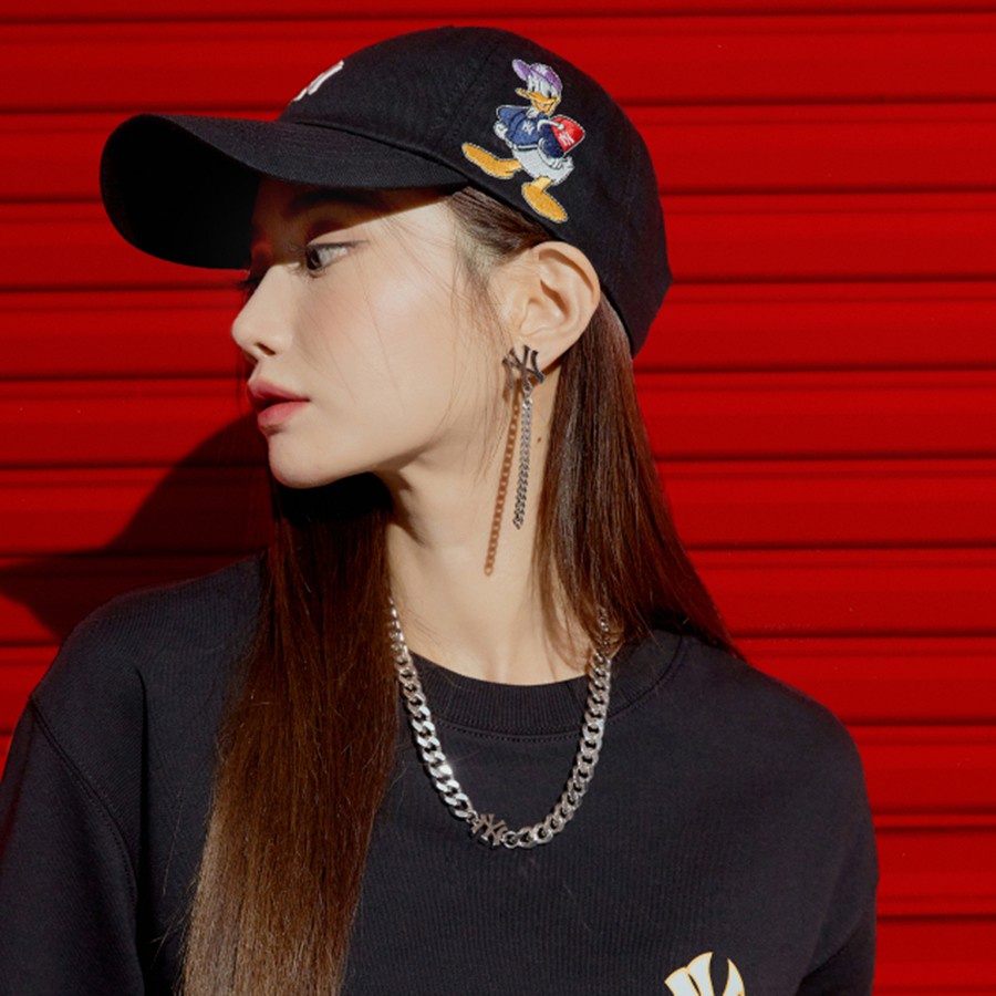 Nón MLB NY chính hãng in hình chú vịt Disney dễ thương, mũ MLB đen cho nam và nữ | 3ACPD011N-50BKS