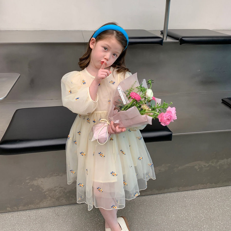 Đầm Công Chúa Tay Dài Cổ Tròn In Họa Tiết Hoa Mùa Hè Hàn Quốc Cho Bé Gái Se7en