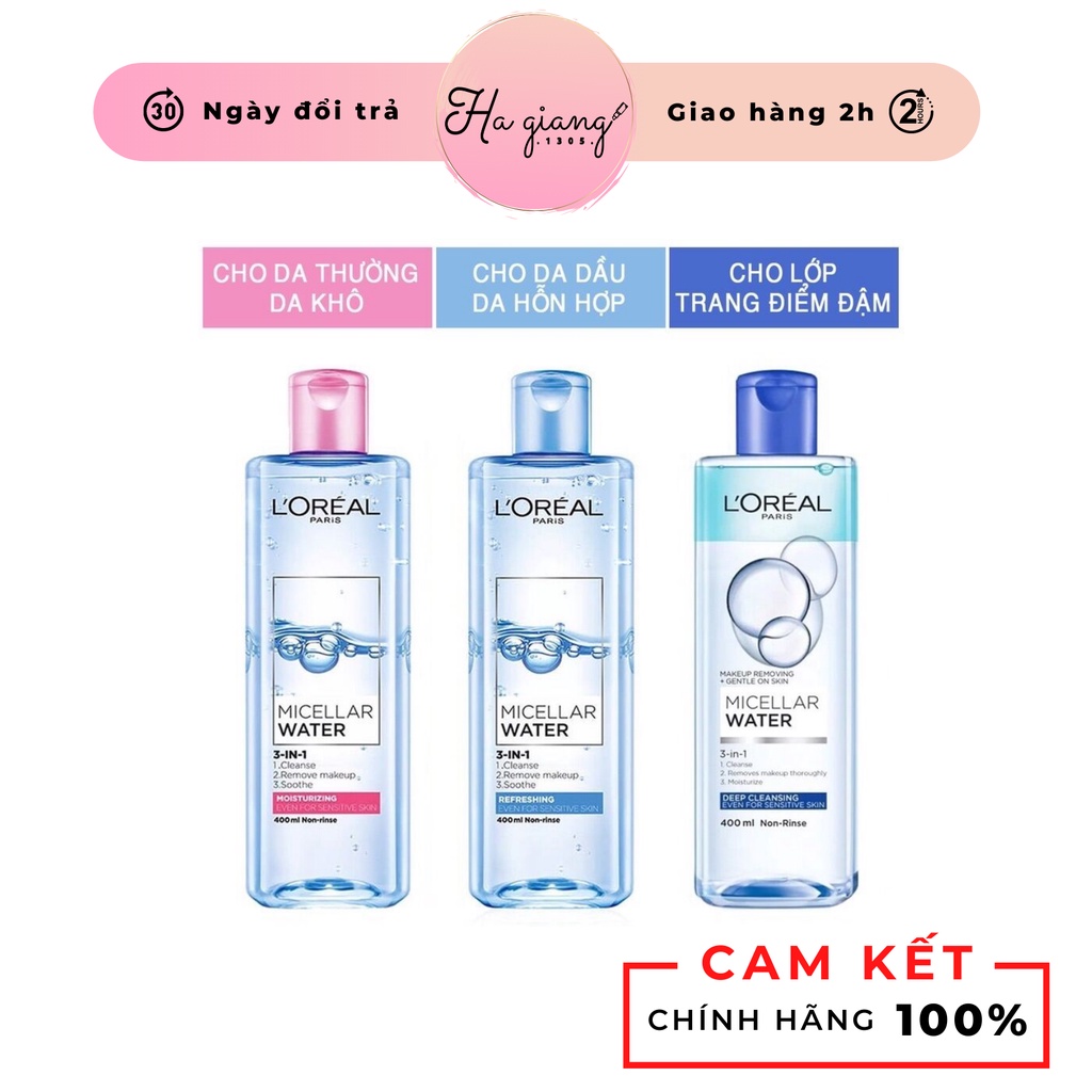 Nước tẩy trang cho mọi loại da L'Oreal Paris 3-in-1 Micellar Water 400ml