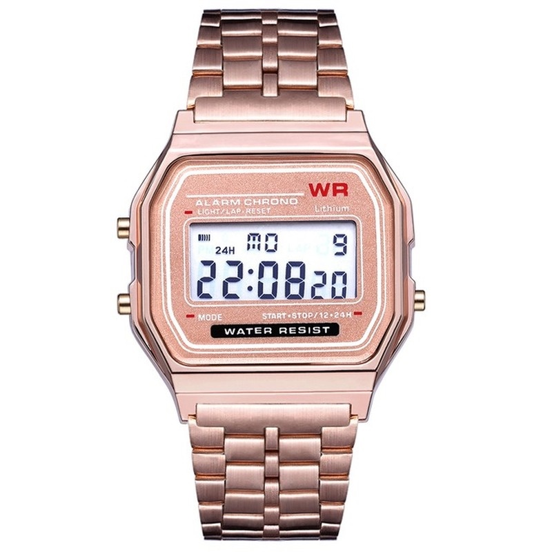 Đồng Hồ Quartz Điện Tử Chống Thấm Nước Chất Liệu Thép Không Gỉ Xi Mạ Có Đèn LED