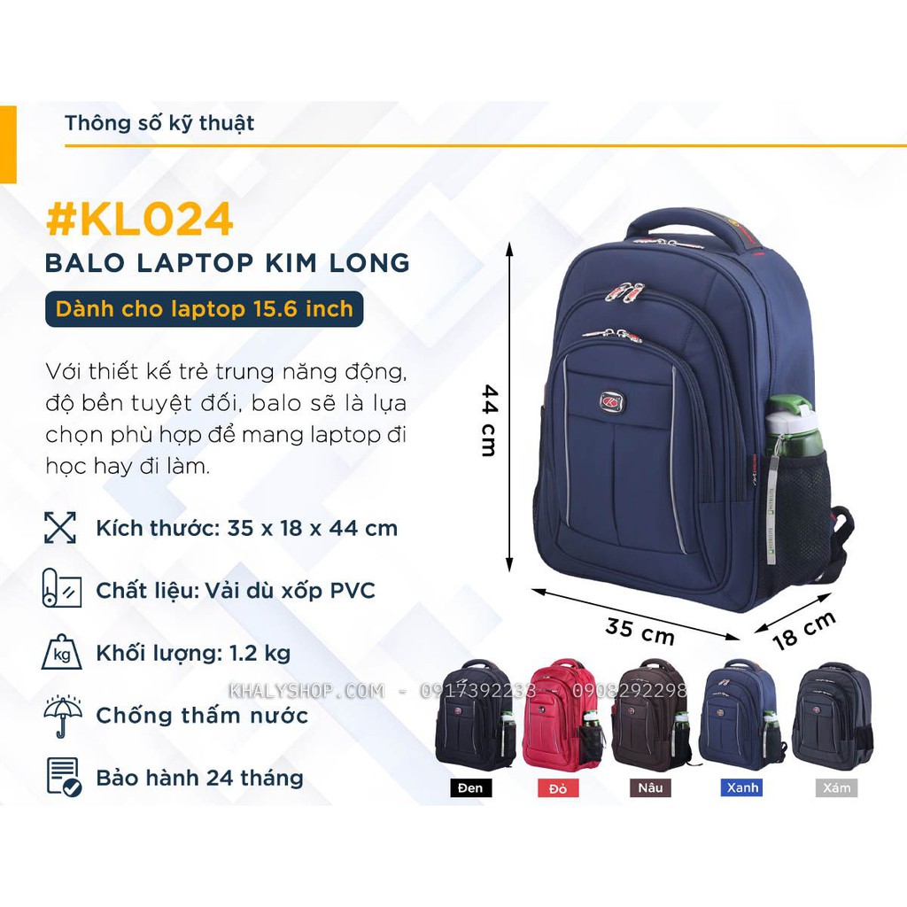 ORD Balo laptop đa năng, balo học sinh cấp 2,3 thương hiệu Kim Long 024 có 5 màu - 660SNKL024 ( 35x18x44cm )