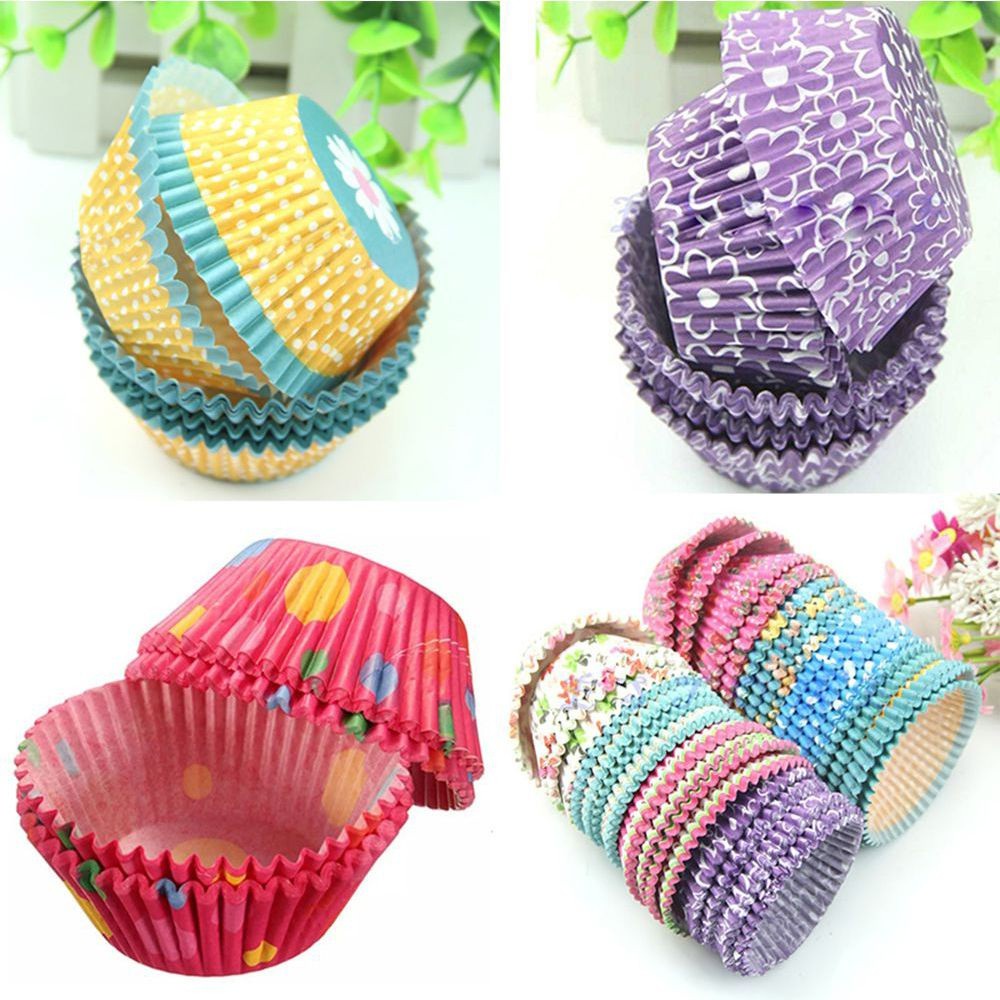 Set 100 Giấy Lót Làm Bánh Cupcake Nhiều Màu Sắc Chống Dầu Tiện Dụng