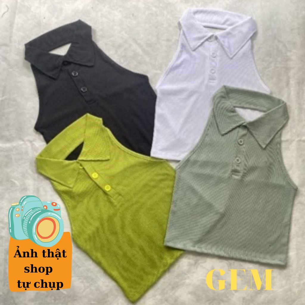Áo croptop ba lỗ nữ kiểu hàn quốc cổ bẻ , áo polo nữ yếm sexy