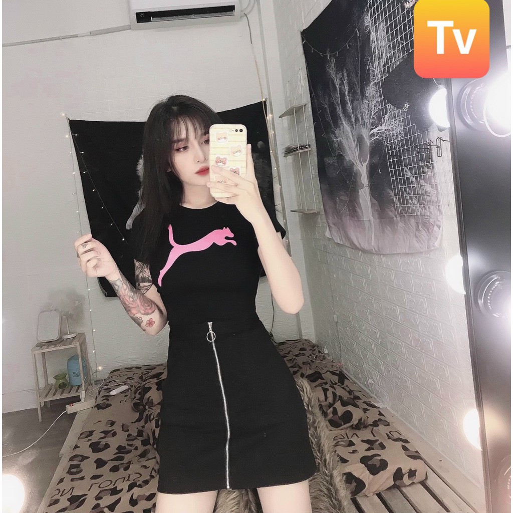 Áo croptop tay ngắn body in hình con báo cực xinh , chất thun bozip mềm dày dặn