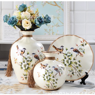 Bộ hút lộc cắm hoa decor bộ 3 món bằng gốm sứ vẽ tay tinh tế - Vật phẩm phong thủy hút tài lộc decor phòng khách