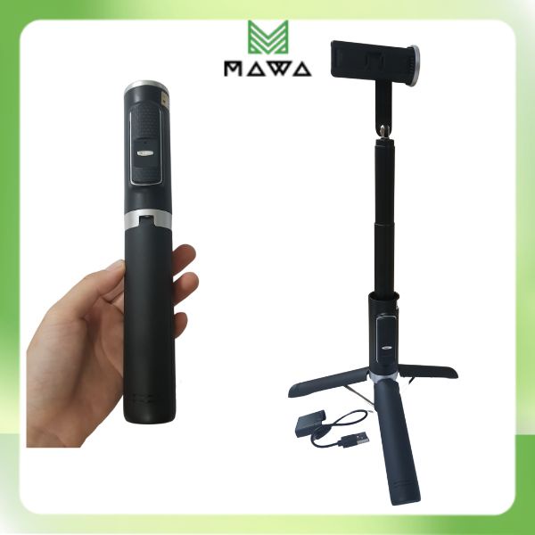 Tripod, Gậy chụp hình selfie P10, gấp gọn tiện lợi, remote kết nối bluetooth, kèm đèn trợ sáng khi chụp ban đêm