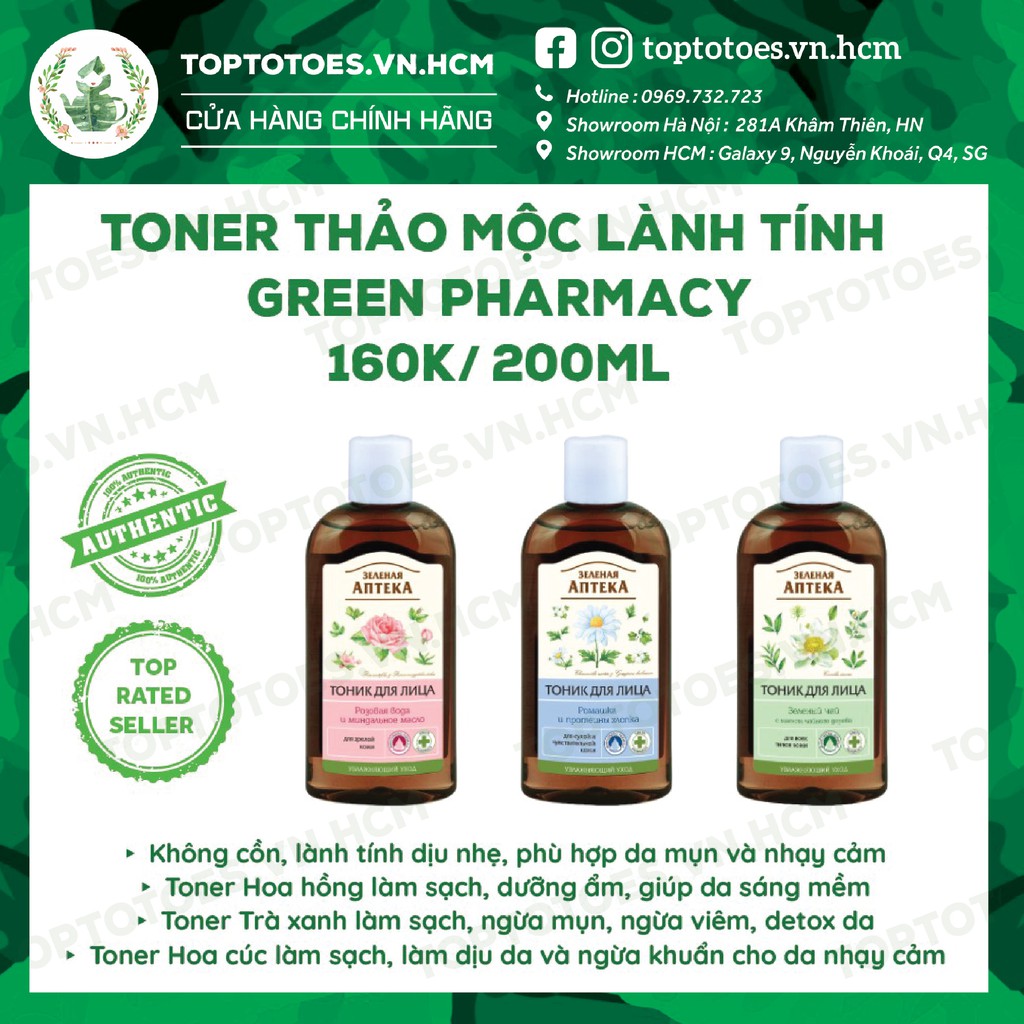 Toner Green Pharmacy hoa cúc/ hoa hồng/ trà xanh thảo mộc, không cồn, lành tính dịu nhẹ