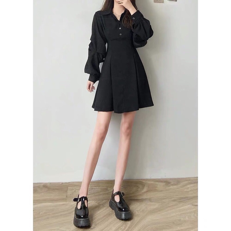 Đầm xoè cổ sơ mi tay dài size S M L