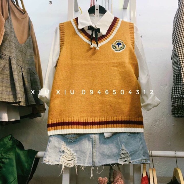 Áo len gile nữ sinh Hàn Quốc phối viền siêu xinh | BigBuy360 - bigbuy360.vn