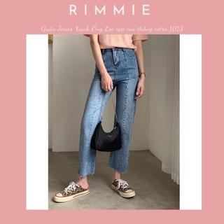 Quần Jeans Xanh Ống Loe cạp cao thẳng retro 1013
