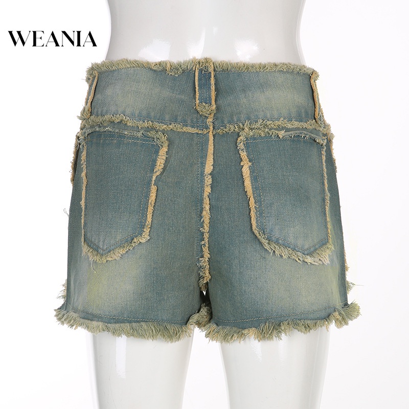 Quần Sọt Denim Phối Túi Thiết Kế Tua Rua Cá Tính