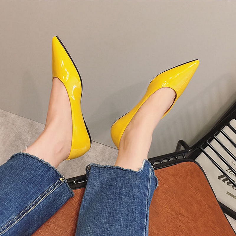 Giày bệt nữ Giày Búp Bê Da Bóng Mũi Nhọn Thiết Kế Đơn Giản Thời Trang Hàn Quốc Cho Nữ Size 35-44